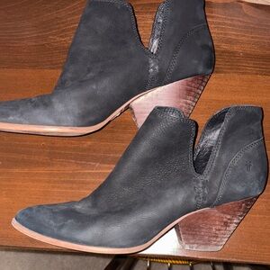 Frye Black Ankle Booties with Wooden Heel
